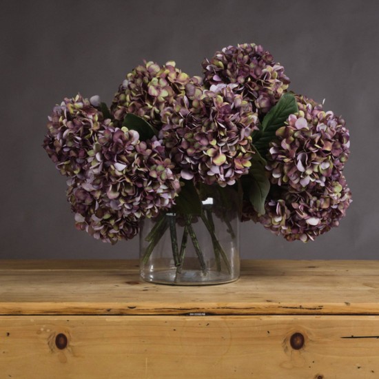 Artificial Hydrangeas Antique Purple and Green 42cm - H012 G1