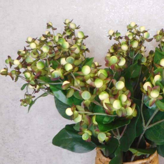 Artificial Hypericum Berries Green Cream 72cm - H199 H3