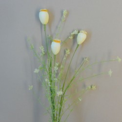 English Meadow Artificial Flowers Poppy Seed Heads Lemon 53cm - P250 FF3