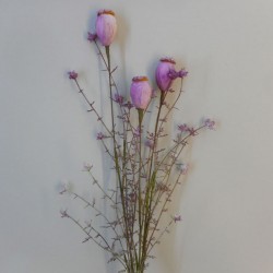 English Meadow Artificial Flowers Poppy Seed Heads Purple 53cm - P252 EE3