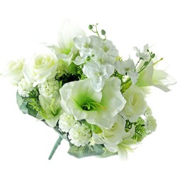 Artificial Flowers Bouquet Roses Amaryllis and Orchids White 47cm - R145 EE2