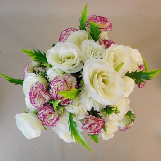 Artificial Roses and Carnations Bouquet Cream Pink 40cm - R093 N3