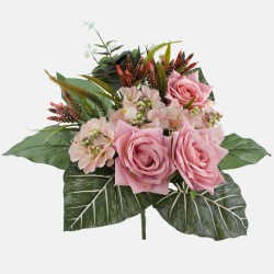 Artificial Flowers Bouquet Roses and Hydrangeas Pink 48cm - R607 Q3