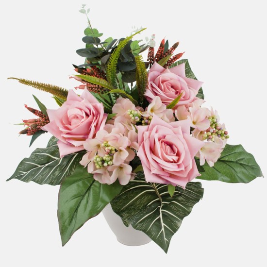 Artificial Flowers Bouquet Roses and Hydrangeas Pink 48cm - R607 Q3
