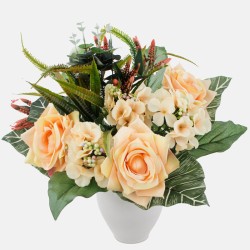 Artificial Flowers Bouquet Roses and Hydrangeas Peach 48cm - R613 KK4