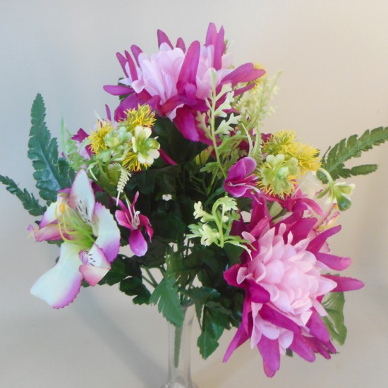 Artificial Chrysanthmums and Alstroemeria Posy Pink 36cm - R721 LL2