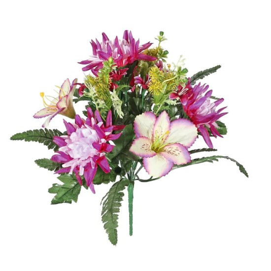 Artificial Chrysanthmums and Alstroemeria Posy Pink 36cm - R721 LL2