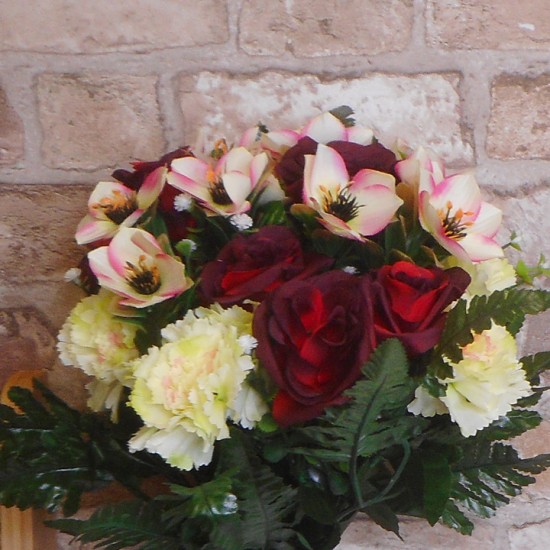 Artificial Roses, Carnations and Anemones Posy Red 38cm - R725 N1
