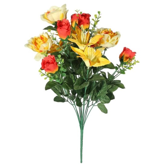 Artificial Roses, Lilies and Peonies Bouquet Orange Yellow 54cm - R720 HH4