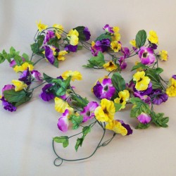 Artificial Pansy Garland Purple Yellow 180cm - P001 EE2