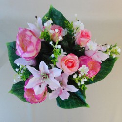 Artificial Flowers Posy | Pink Peonies Lilies and Roses 43cm  - P091 M2