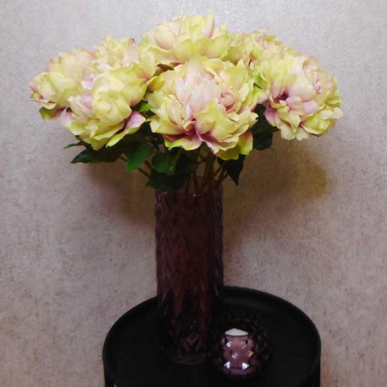 Artificial Peony Flowers Pink Green 55cm - P011 O4