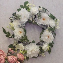 Artificial Peony Roses Wreath Cream 60cm - P123 HBOFF