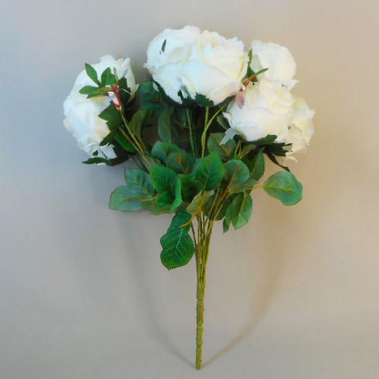 Bunch of Artificial Peony Roses Cream (10 Flowers) 50cm - P021  AA4