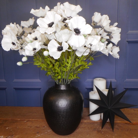Silk Poppies White & Black 62cm - P070 