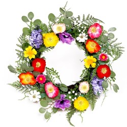 Artificial Poppies and Daisies Flower Wreath 45cm - POP006 BAY2D