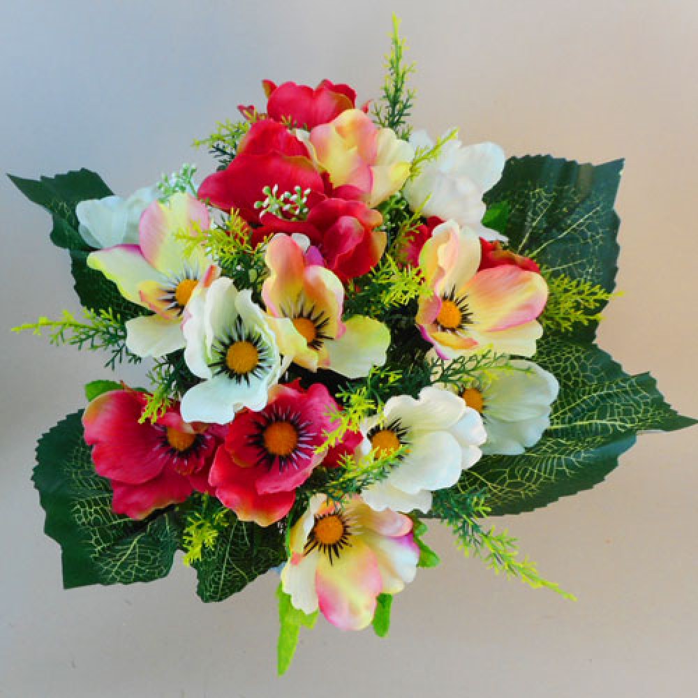 Artificial Poppy Bunch Red Cream 34cm | Artificial Flowers