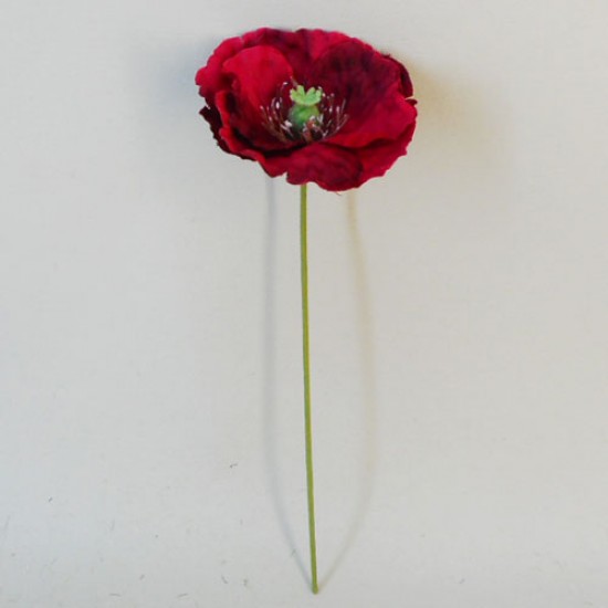 Red Artificial Poppy on Wire Stem 22cm - P140 K3