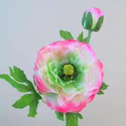 Silk Ranunculus Flowers Pink Green 57cm - R737 N2