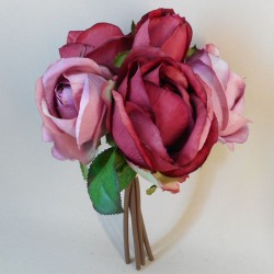 Artificial Roses Bundle Burgundy and Dusky Pink  25cm - R643 BX4