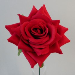Artificial Silk Rose on Wire Stem Red 25cm - R875 
