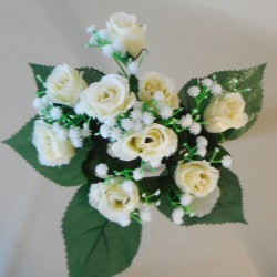Artificial Rosebuds and Gypsophila Bouquet Cream x 9 29cm - R131 M4