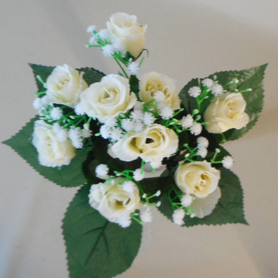 Artificial Rosebuds and Gypsophila Bouquet Cream x 9 29cm - R131 L4 Artificial Rosebuds and Gypsophila Bouquet Cream x 9 29cm - R131 L4