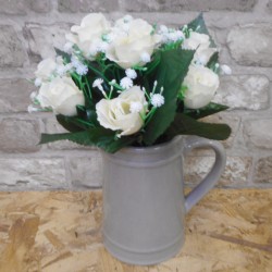 Artificial Rosebuds and Gypsophila Bouquet Cream x 9 29cm - R131 M4