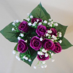 Artificial Rosebuds and Gypsophila Bouquet Dark Pink x 9 29cm - R125 M4