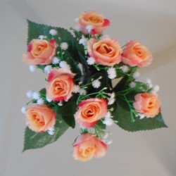 Artificial Rosebuds and Gypsophila Bouquet Peach x 9 29cm - R134 U4