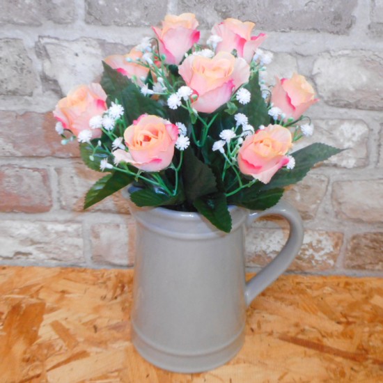 Artificial Rosebuds and Gypsophila Bouquet Peach x 9 29cm - R134 U4