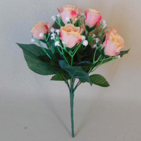 Artificial Rosebuds and Gypsophila Bouquet Peach x 9 29cm - R134 U4