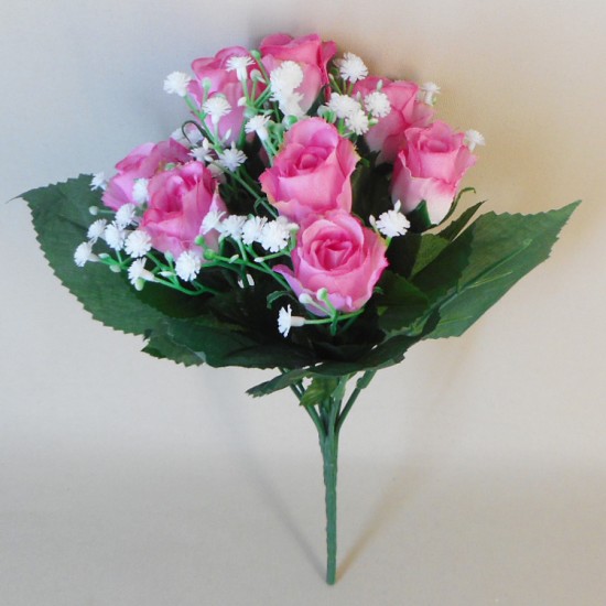 Artificial Rosebuds and Gypsophila Bouquet Pink x 9 29cm - R127 M3