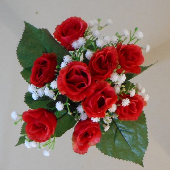 Artificial Rosebuds and Gypsophila Bouquet Red x 9 29cm - R129 M4