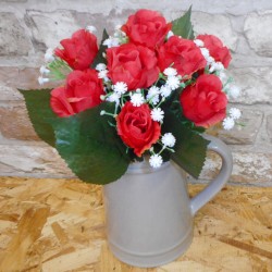 Artificial Rosebuds and Gypsophila Bouquet Red x 9 29cm - R129 M4