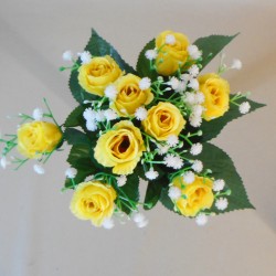 Artificial Rosebuds and Gypsophila Bouquet Yellow x 9 29cm - R123 L2