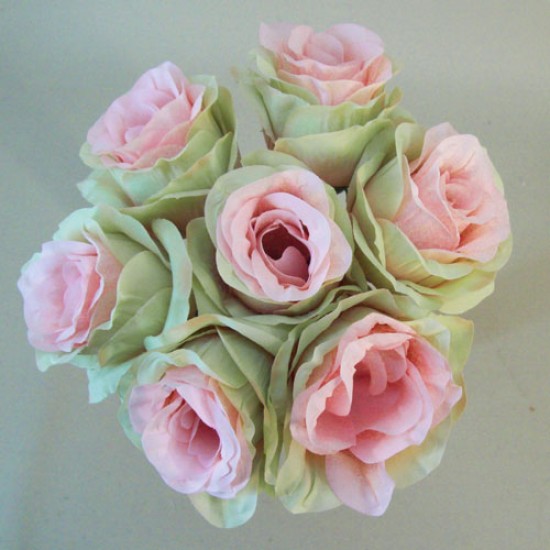 Artificial Roses Posy Pink Green Esperanza 26cm  - R823 BX21