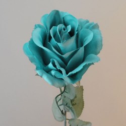 Artificial Roses Teal Blue with Grey Green Leaves 74cm - R428 M3