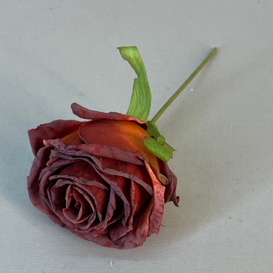 Artificial Rose on Wire Stem Burnt Orange 16cm | Faux Dried Flowers - R091 Q1 Artificial Rose on Wire Stem Burnt Orange 16cm | Faux Dried Flowers - R091 Q1