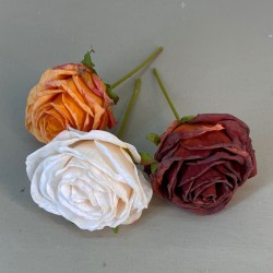 Artificial Rose on Wire Stem Soft Peach 16cm  | Faux Dried Flowers - R078 Q1