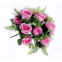 Artificial Roses Bush with Gypsophila Pink 42cm - R542 R1