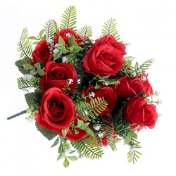 Artificial Roses Bush with Gypsophila Red 42cm - R530 O1