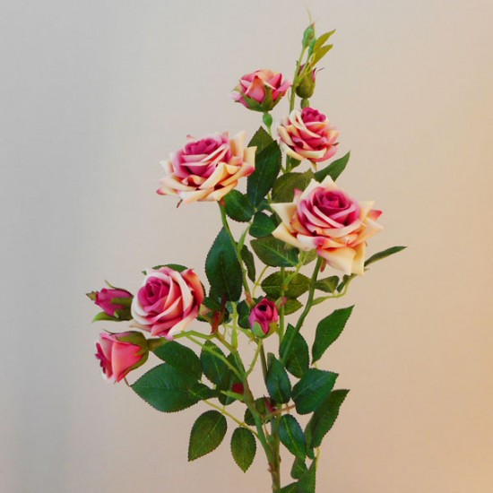 Artificial Flowers Rose Spray 'Paloma' Pink Cream 84cm 9 Flowers - R067 R3