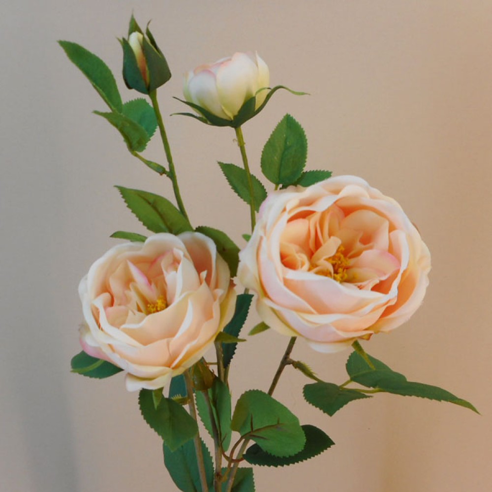 Rydal Artificial Cabbage Roses Spray Peach 65cm | Artificial Flowers