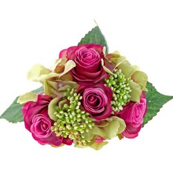 Roses and Hydrangeas Bunch Cerise Green 28cm - R526 T4