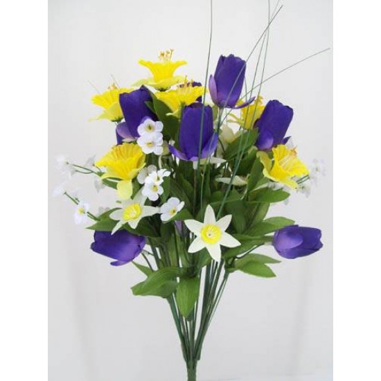 Silk Spring Flower Bouquet Yellow and Purple 43cm - S007 KK3