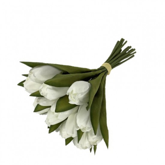 Artificial Tulips Bundle 18 Stems White 30cm - T045 KK4