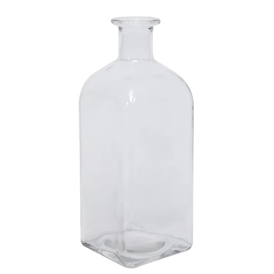 Square Glass Bottle Flower Vase Clear 29cm - GL052 1E