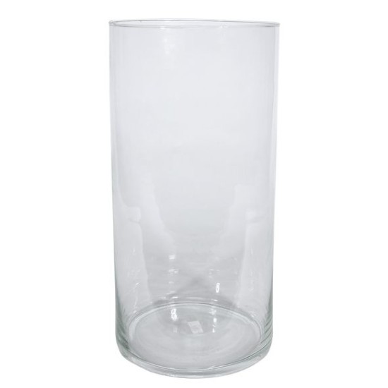 40cm x 20cm Clear Glass Cylinder Vase Hot Cut - GL073