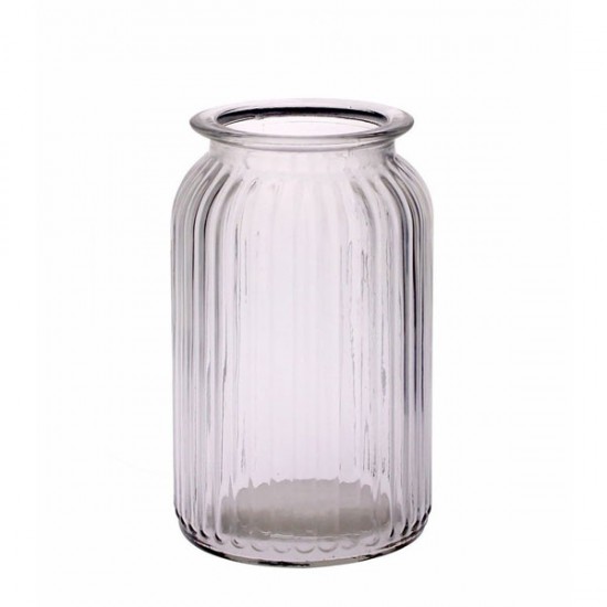 Ribbed Glass Vase 18.5cm Straight Sides - GL049 3D
